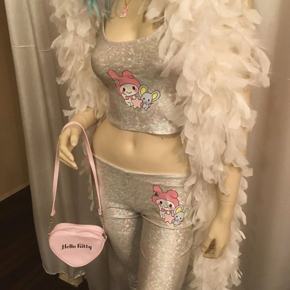 AMAZING vintage y2k custom my melody flare pants crop top and necklace set! - Picture 4 of 13